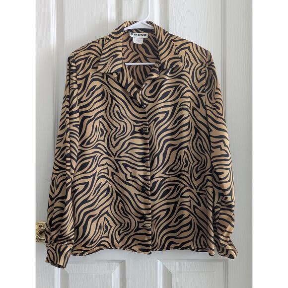 Joan Leslie Women's Blouse 10 Zebra Print Satin Button Up Workwear Vintage Style - Picture 10 of 15